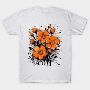 Orange Flowers Painting Street Art Style T-Shirt